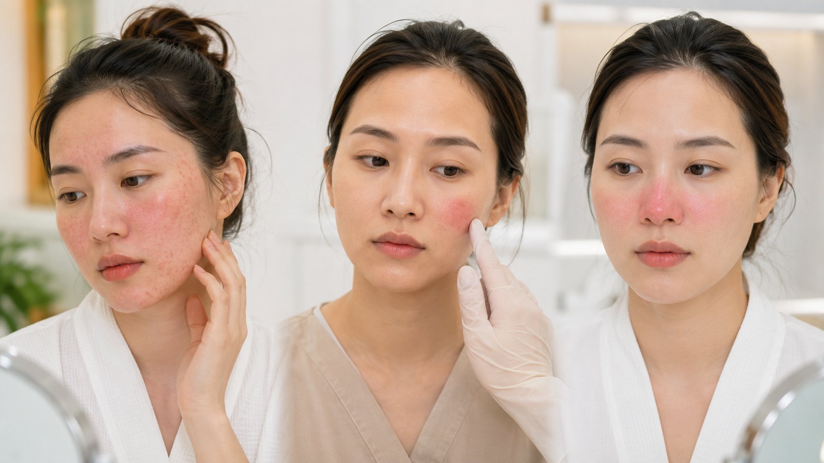 Da mặt bị đỏ rát do kích ứng, viêm da tiếp xúc hoặc rosacea