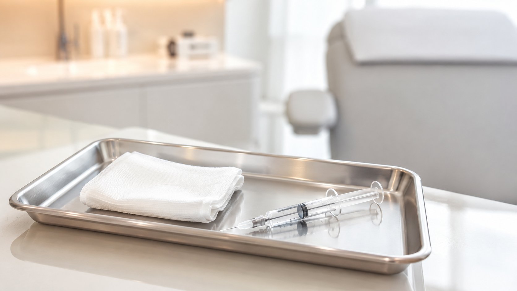 Dụng cụ và ống filler chuẩn bị cho thủ thuật điền sẹo