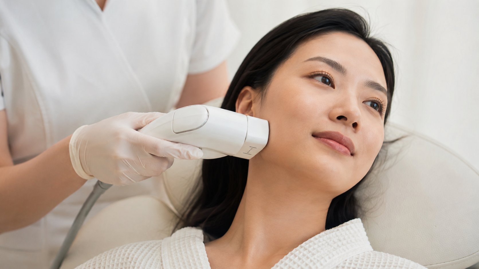 Thiết bị HIFU tác động vùng má dưới và đường viền hàm