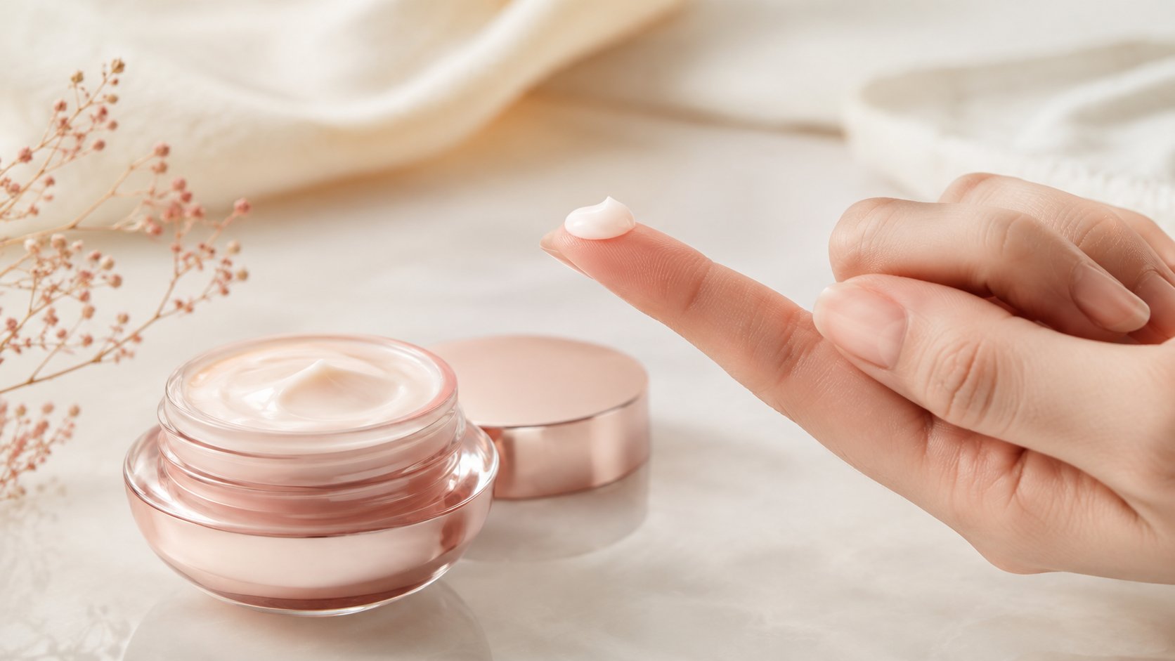 Chấm kem dưỡng mắt bằng đầu ngón áp út