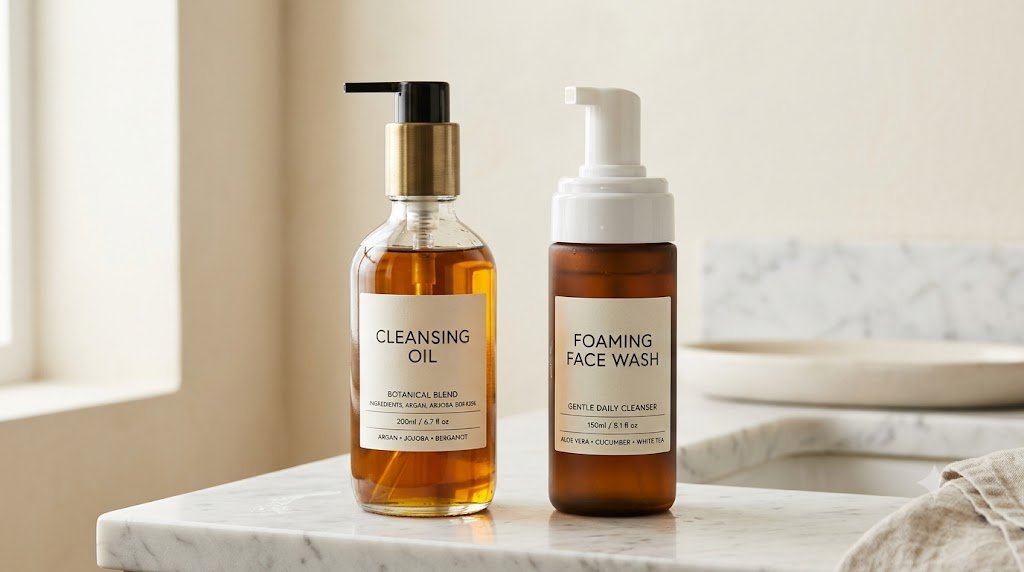 Hai bước double cleanse gồm tẩy trang dầu và sữa rửa mặt