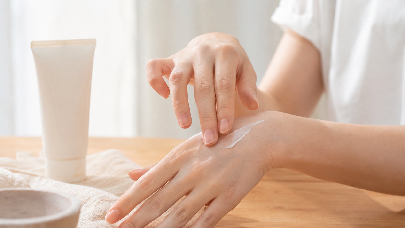 Thoa kem dưỡng và chống nắng cho mu bàn tay