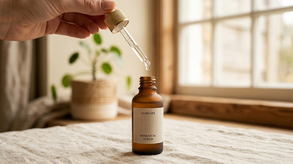 Serum dạng nước với ống nhỏ giọt thể hiện kết cấu lỏng nhẹ dễ thẩm thấu