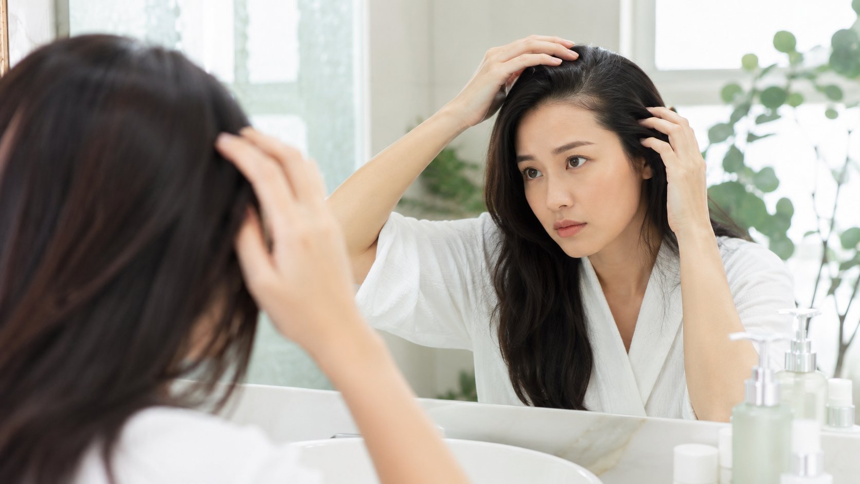Phụ nữ kiểm tra tóc rụng do bệnh tuyến giáp suy giáp