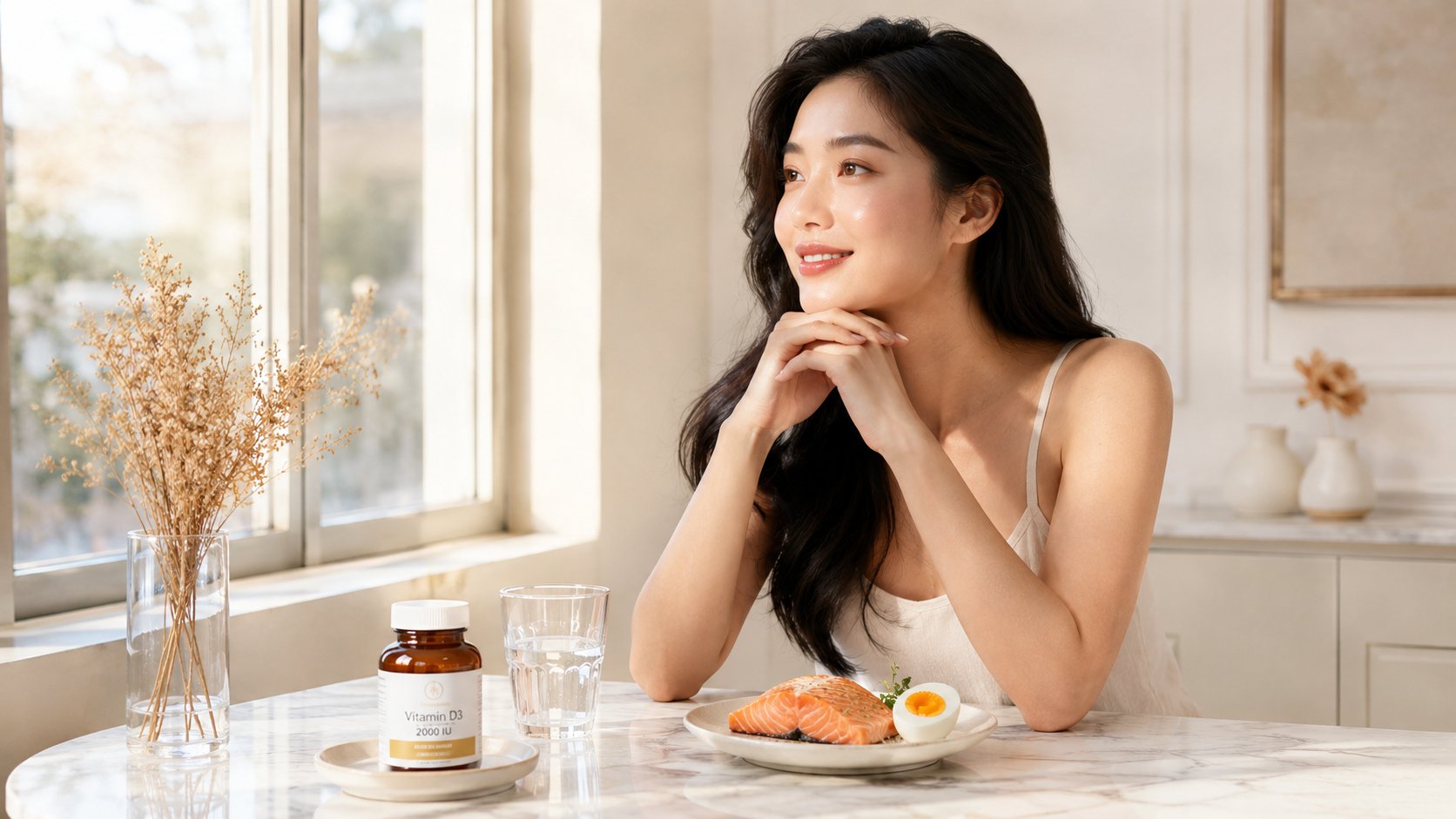 Bổ sung vitamin D cho phụ nữ — ánh nắng buổi sáng, thực phẩm giàu vitamin D và viên D3