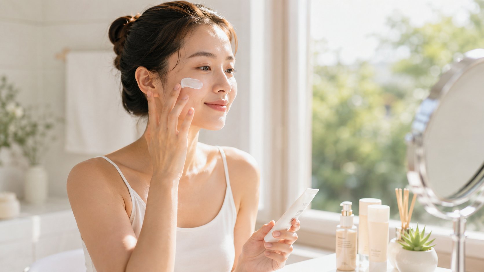 Phụ nữ thoa kem chống nắng SPF 50 phòng ngừa nám da khi dùng thuốc tránh thai