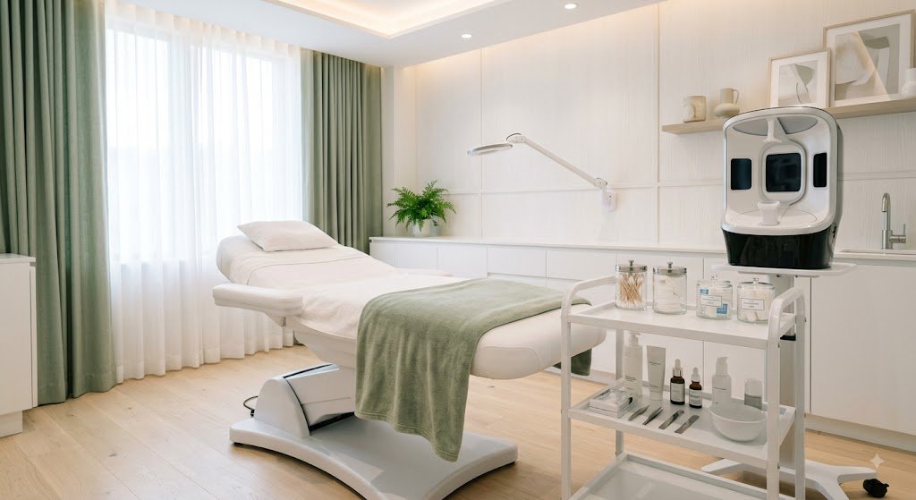 Phòng điều trị mụn chuyên sâu tại spa với thiết bị soi da