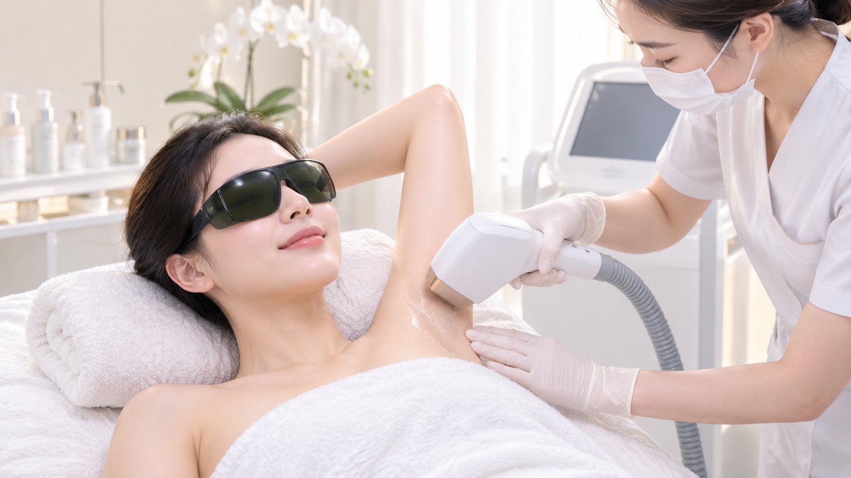 Khách hàng thư giãn thoải mái trong buổi triệt lông laser