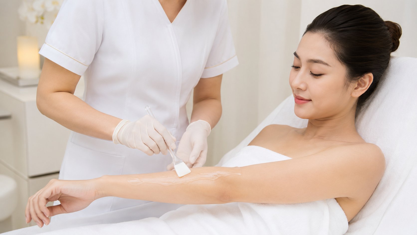 Thoa gel lạnh làm dịu da trước buổi triệt lông laser