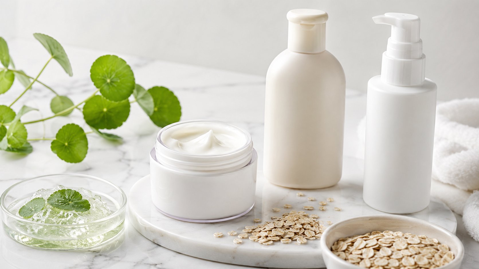 Thành phần skincare an toàn cho da viêm cơ địa: ceramide, yến mạch, rau má